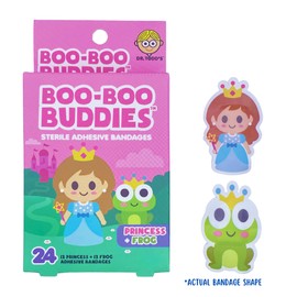 Boo Boo Buddies Kids Adhesive Bandages, Kids Self-Adhesive Sterile Bandages Pack for Toddler Girls & Boys, Adults First Aid, Protect Scrapes and Cuts | 24 Pcs (Princess + Frog)