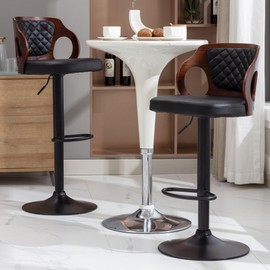 VECELO Swivel Bar Stools Set of 2,Counter Height Stools with Bentwood Back,Armrest&Footrest,Adjustable PU Leather Bar Chairs for Kitchen Island,Coffee Shop and Salon,Black,Quilted Elegance