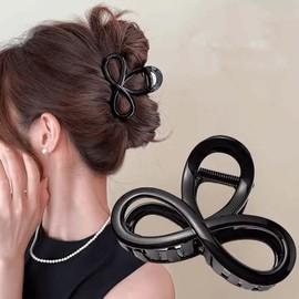 Crymystal Infinite 8 Claw Clips Simple Hair Clamps Simple Strong Hold Jaw Clip Large Non Slip Hair Clips for Thick Hair and Long Hair Fashion Hair Accessories Jewelry for Women Gifts (Black)