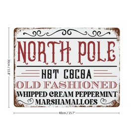 Custom Metal Sign North Pole Hot Cocoa Old Fashioned Whipped Cream Peppermint Metal Tin Sign 12"x16" Winter Merry Christmas Vintage Metal Tin Sign for Home Coffee Wall Decor