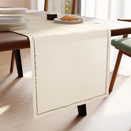 Encasa XO Table Runner | Pure Cotton with Hemstitch Design | Size 32 x 230 cm | Natural - Machine Washable