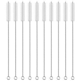 FamGift 10 Pack Stainless Steel Extra Fine Durable Drinking Straws Test Tube Baby Bottle Drain Gap Nylon Straw Brush Reusable (White)
