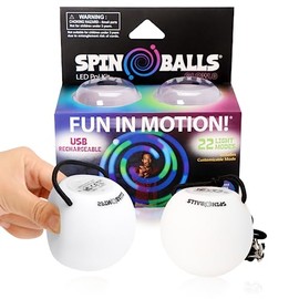 SPIN BALLS Glow.0 LED Poi – USB Rechargeable w/ 22 Vibrant Color Light Modes & Patterns – Durable, Soft-Core Spinning Balls w/Adjustable Leashes & Double-Loop Handles