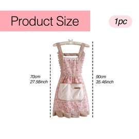 Pink Adjustable Chef Apron Floral Pretty Vintage tabards for Women with Pockets - 1940s Style wrap around kitchen aprons,Waterproof Canvas Cooking Apron for Baking,Restaurant,Bistro,BBQ,Gardening