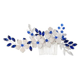 Alilang Flower Bride Wedding Hair Comb Silver Side Comb Blue Crystal Bridal Hair Piece Hair Jewelry Bridal Hair Accessories