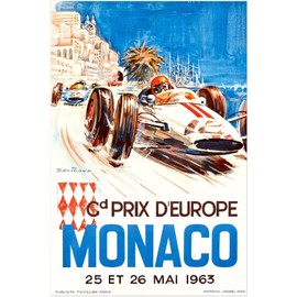 Monaco Grand Prix 1963 - Vintage Auto Racing Poster (12x18Inches(Black-Framed))
