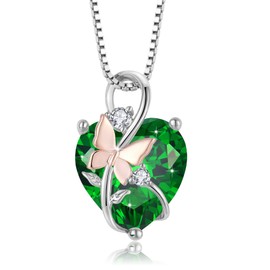 Oskani Butterfly Heart Necklaces for Women, 925 Sterling Silver 5A Cubic Zirconia May Birthstone Emerald Color Pendant Jewelry Gifts, Anniversary Birthday Christmas Gifts for her