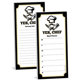 Guajolote Prints Funny Yes Chef Meal Planner and Grocery List, Magnetic, 3.75 x 8 inch, 50 Sheets (2 Items)