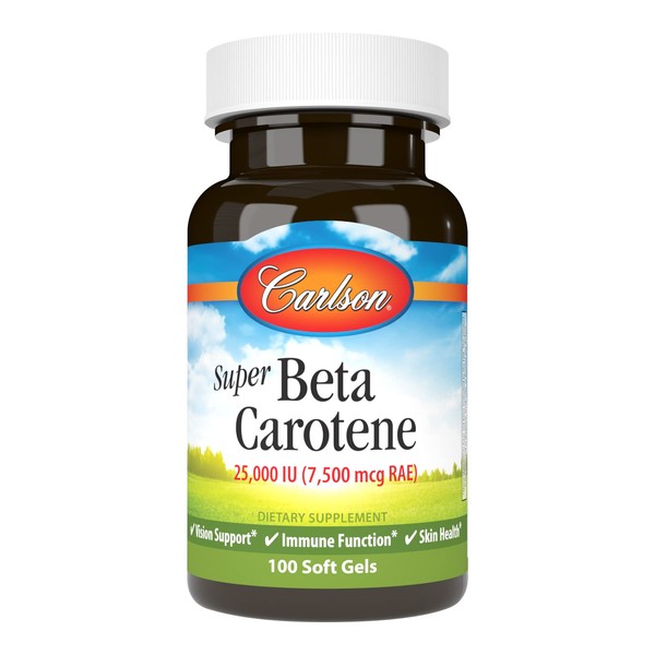 Carlson - Super Beta Carotene, 25000 IU (15 mg), Vision Health, Healthy Skin, Immune Support, 100 Softgels