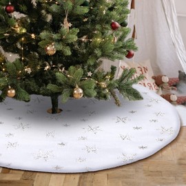 Hukermoon Round Christmas Tree Skirt, Christmas Tree Skirt with Silver Snowflakes, Tree Blanket, Christmas Tree Skirt, White Plush Faux Fur, Colourful Christmas Tree Stand Blanket (78, Silver)