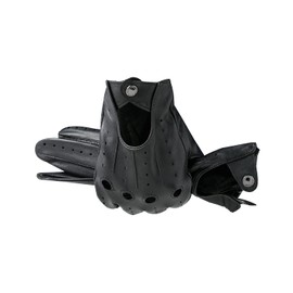 LIBO Genuine Leather Driving Gloves for Men Women, Unlined Full Finger Motorcycle Gloves, Button Closure (Non Touchscreen)