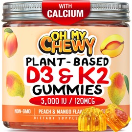 Center-Filled Vitamin D3 K2 Gummies - Kids, Teens & Adults - Supplement for Healthy Teeth, Bone, Energy & Immunity - 5000 IU D3, 120 mcg K2(MK-7), 120 mg Calcium - Vegan & Non-GMO - 120 Count
