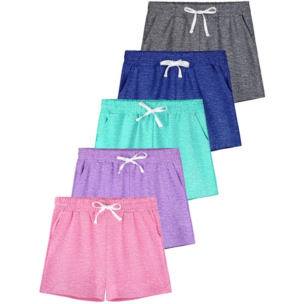 QWE 5 Pack Girls Athletic Shorts-Soccer Basketball Running Shorts for