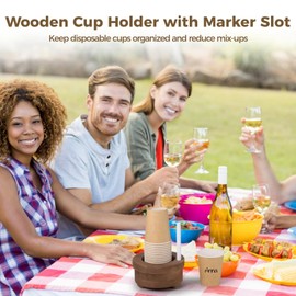 2 PCS Wooden Cup Holder with Marker Slot, Cup Holder for Kitchen, Mug Dispenser for Disposable Cups, Countertop Wood Stand for Bathroom, Kitchen, Party, Picnic, Housewarming, 5.4 x 2.8 in