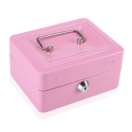 Safe Box with Key Lock, Portable Steel Petty Fireproof Waterproof Cash Security Box with Small Combination Anti Theft Household for Travel Home Office Jewelry Documents Fireproof Small Box(Pink)