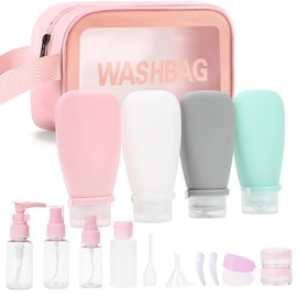 DingCo 18 Pcs Travel Bottles Set for Toiletries TSA Approved, Leak Proof Travel Bottles, Travel Toiletry Bag Set Comes with 3 oz travel bottles, Funnel, Toothbrush Cover