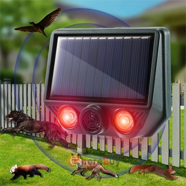 Unbranded Solar Ultrasonic Animal Repellent Animal with Red White Flash