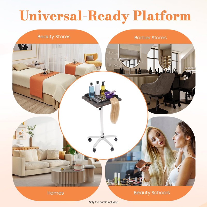 Hair Extension Tool Tray Trolley Cart, Height Adjustable w/RemovableTray