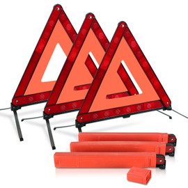NATGAI 3 Pack Emergency Warning Triangles, Reflective Roadside Safety Triangle Kit with Storage Case, Foldable Hazard Reflective Triangles for Vehicles, Car Breakdowns, and Roadside Emergencies