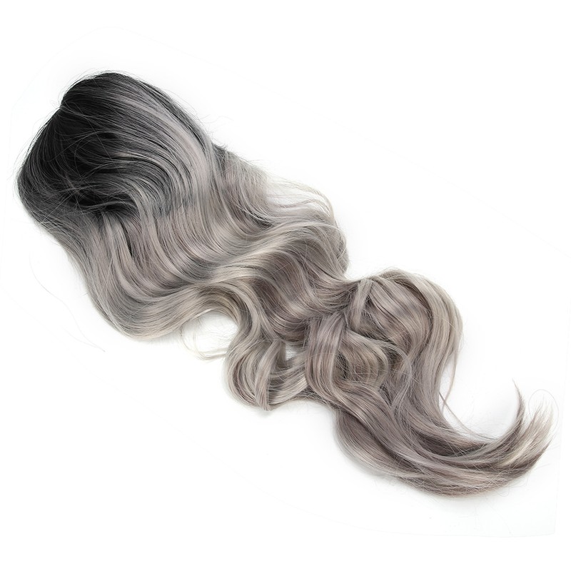 Long Curly Wavy Wigs Women Female Synthetic Hair Black Gray