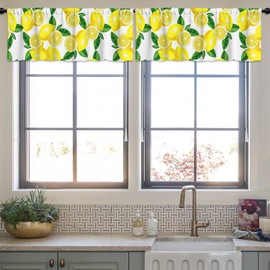 LALILO White Yellow Valances for Windows 2 Pack, Lemon Summer Valance Curtains, Fruit Decorative Valance Rod Pocket Window Treatments for Living Room, Bedroom, Kitchen, 52" W x 18" L