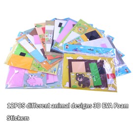 Lovyan 3D EVA Foam Stickers for Toddlers 12PCS Sticky Foam DIY Craft Preschool Art Class Drawing Sticker Puzzle Art Kit for Kids Boys Girls (Animals)