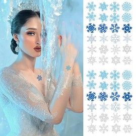 Glitter Snowflake Temporary Tattoos, 48PCS Winter Snowflake Sticker Tattoo Cute Apparel Accessories for Body Face Kids Women Party Favors (2 Large Sheets)