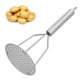 Potato Masher, Stainless Steel Manual Spud Smasher with Round Press Plate and Ergonomic Handle Kitchen Tool for Mashed Vegetables, Fruits, Baby Food