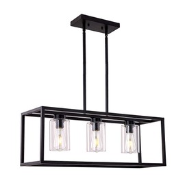 XILICON Dining Room Lighting Fixture Hanging Farmhouse Black 3 Light Modern Pendant Lighting Contemporary Chandeliers with Glass Shade for Living Dining Room Bedroom Kitchen Island