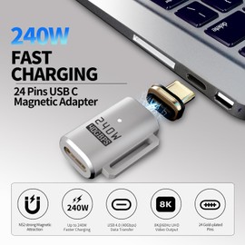 IVIVTOR USB C Magnetic Adapter - 240 W Magnetic USB C Plug 24 Pin with 40 gbps Transfer Speed Suitable for Laptop Tablet Mobile Phone - Silver