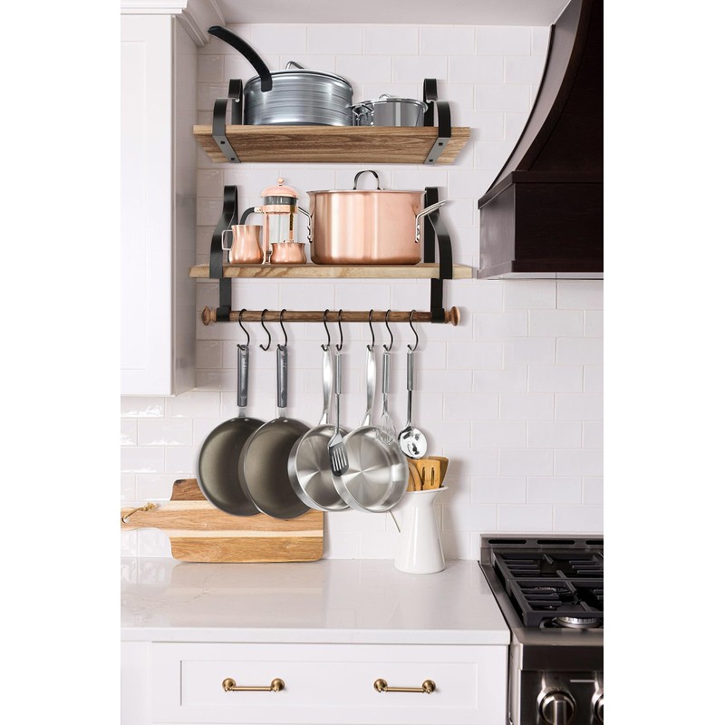 Gurfury Wooden Hanging Pot Rack with 8 hooks - Farmhouse