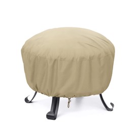 SunPatio Fire Pit Cover, Heavy Duty Waterproof Round Patio Fire Table Bowl Cover with Adjustable Drawstring, Round 45" D x 22" H, Beige