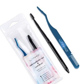 LANKIZ 2 Pcs DIY Eyelash Applicator Tools Kit Cluster LashApplicator and Eyelash Brushes Stainless Steel Eyelash Applicator