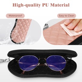 MoKo Eyeglass Soft Case, Zippered Neoprene Sunglasses Pouch with Clip for Men Women - Pink Rhombus
