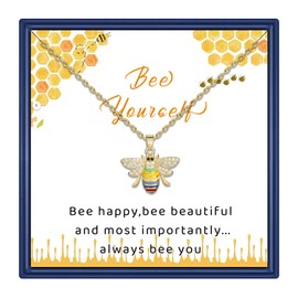 Fullrainbow Gold Necklace for Women-Dainty Bee Necklace for Women Trendy Necklaces Jewelry Bee Jewelry for Women Bee Gifts, titanium steel, No Gemstone