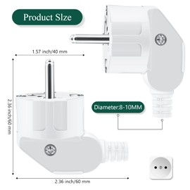 Pack of 2 Schuko Plugs, IP20 Schuko Plug for Indoor Use, European Plug Plastic 250 V (16 A) for 8-10 mm Cable, IP20 for Indoor Use, White