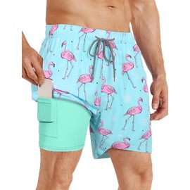 APTRO Mens Swim Trunks with Compression Liner 2 in 1 Swim Shorts 5 inch Inseam Quick Dry Bathing Suit Men with Lining Pockets MP209 3X