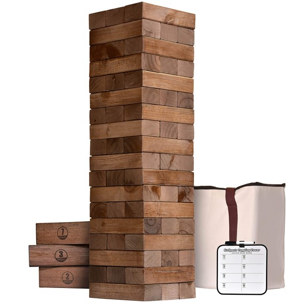 GoSports 5 ft Giant Wooden Toppling Tower - Includes Bonus Rules with Gameboard - Choose Your Style