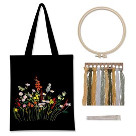 Cachpib Embroidery Set Adults, Embroidery Canvas Carry Bag Set, Embroidery Set for Beginners, Cross Stitch Set with Floral Pattern Embroidery Hoop, Colour Threads and Tool