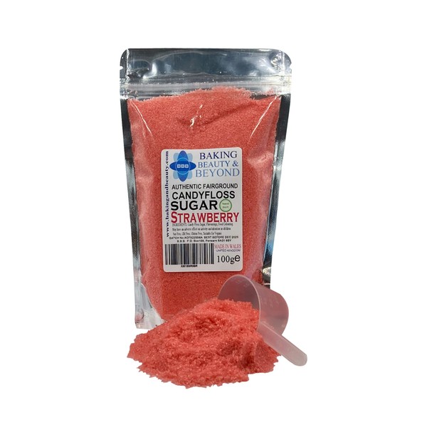Baking, Beauty & Beyond Premium Floss Sugar for Cotton Candy - Cotton Candy Flossing Sugar with Natural Ingredients, Perfect for Every Occasion, Bulk Floss Sugar 100g - Pink Strawberry Flavour
