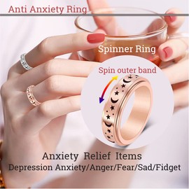 AmorArtSky Anxiety Ring for Women Men Titanium Stainless Steel Spinner Ring 5 Colors 6mm Size 6-10 3 Styles Anxiety Ring Moon Star Sandblasted Outer Hollow, 6, Metal, No Gemstone