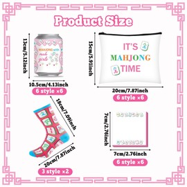 24Pcs Mahjong Gift Set Mahjong Socks for Women Makeup Bags Mah Jong Party Can Coolers Sticky Notes Pads for Mah Jong Lovers Players Valentine Birthday Gifts Accessories Party Favors Supplies