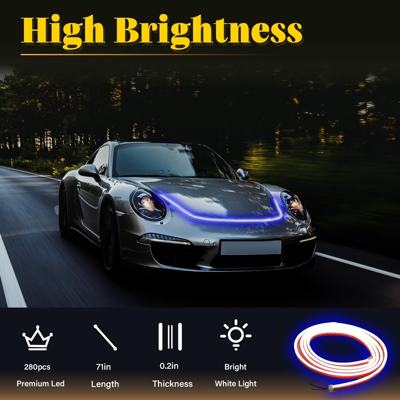 DIBMS 71-inch High-Brightness Car Hood Gap LED Light Strip -