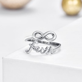 Infinity Cross Faith Ring,Sterling Silver Adjustable Open Faith Cross Religious Ring Christian Inspiring Incentive Jewerly Gifts for Women (Infinity Faith Ring)