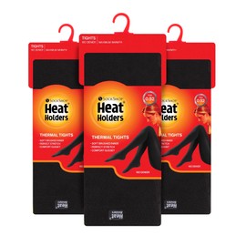 HEAT HOLDERS - 3 Pack Ladies Black Thermal Tights | Opaque Fleece Lined Tights for Winter (L, Black)