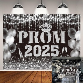 Black Silver Prom Graduation Backdrop Black Silver Glitter Ballon Congrats Grad Party Background Prom Party Decorations Banner Photo Props (7x5FT（210x150cm）)