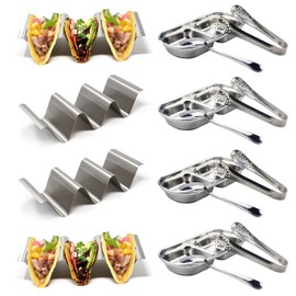 Encoli Taco Holders 4 Packs, Stainless Steel Taco Racks With Handles, Toco Stand Hold up to 3 taco, Oven Grill Dishwasher Safe