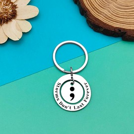 Semicolon Keyring Mental Health Awareness Gift Storms Don't Last Forever Inspirational Gift Suicide Prevention Awareness Depression Encouragement Semi Colon Keychain Motivational Keyring for Women
