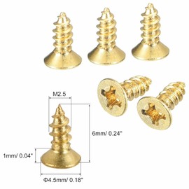 Small Screw, BLUELEC Antique Style AntiOxidative Finish Wood Screws for Fastening Plank, Plastic Materials or Resin Plywood, 45° Flat Head, Phillips Drive, 100pcs, 1/4 Inch(2.5×6mm, Gold)