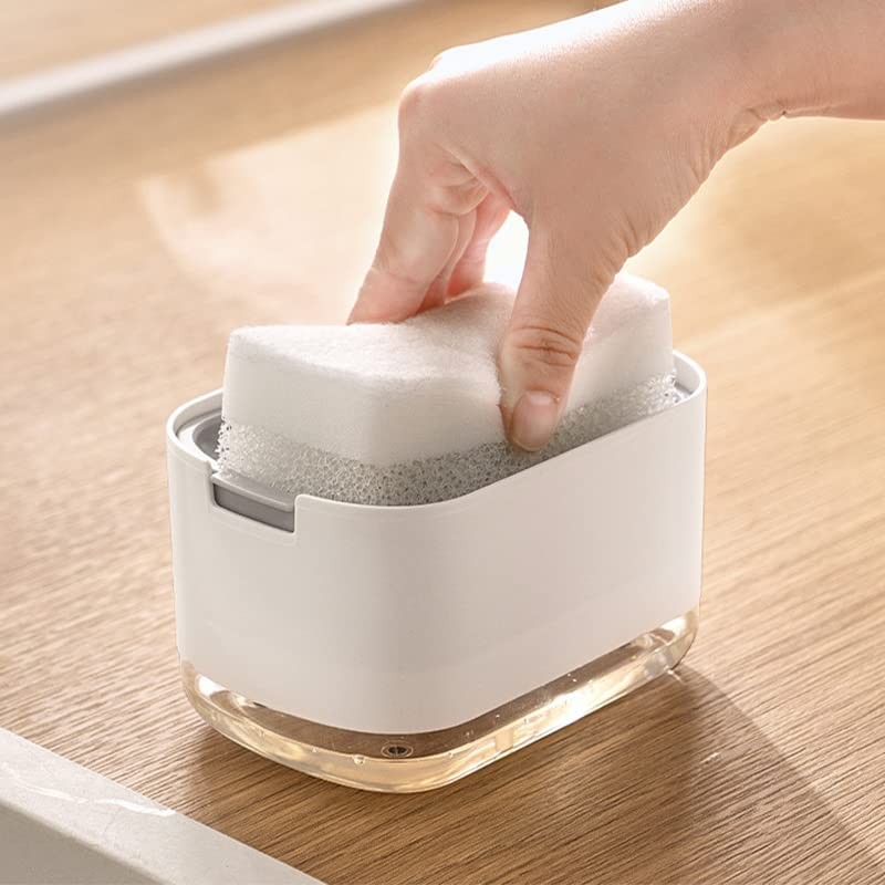 2in1 Soap Dispenser Pump Sponge Holder Countertop Dishwashing Liquid Container: